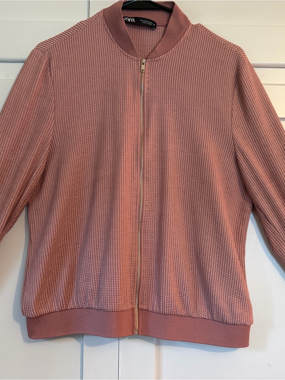 Zara Dusty Rose Knit Bomber Jacket